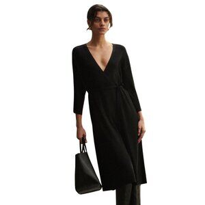 EVERLANE Ribbed Wrapped Midi Dress Black Size Small